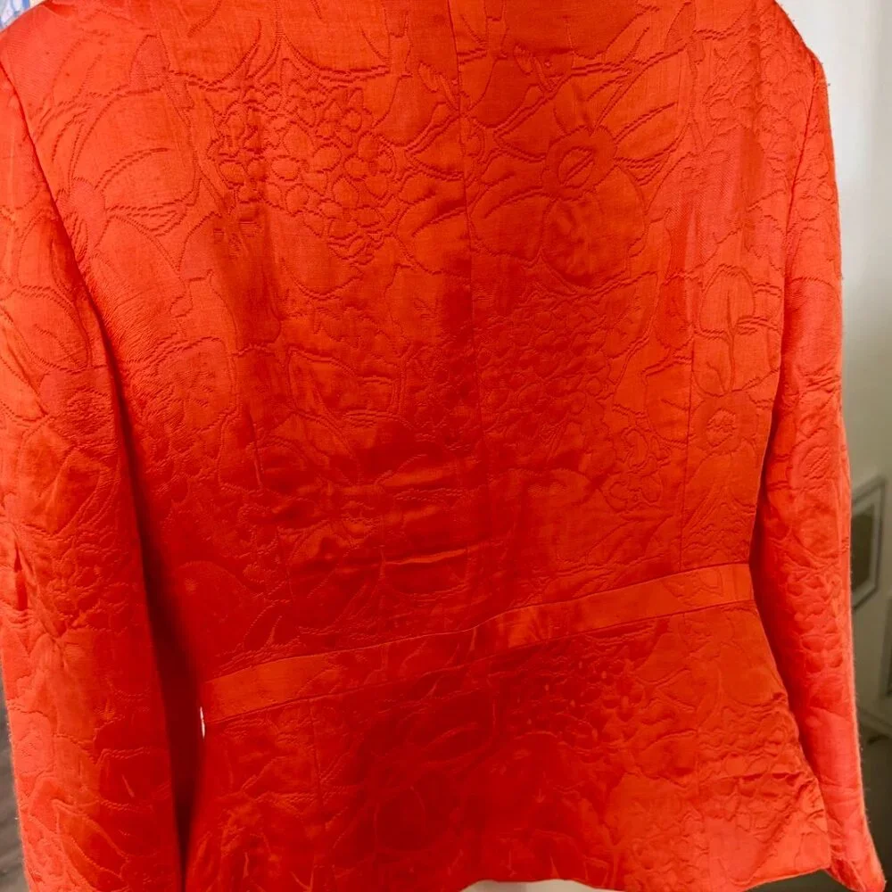 Vintage Christian Dior Orange Jacquard Jacket Blazer Made in USA Size 14